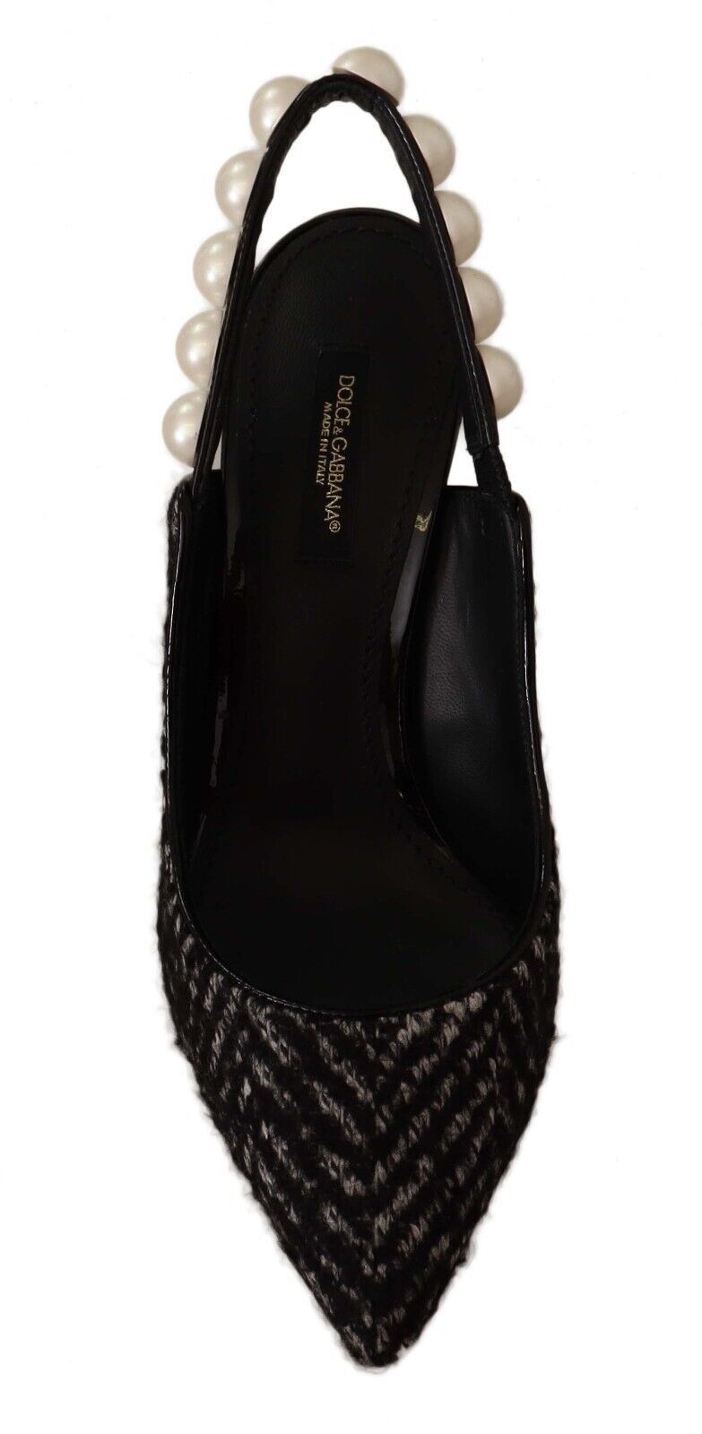 Dolce & Gabbana Lori Chevron Tweed Pearl Slingback Pumps Black Gray