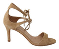 Maria Christina Beige Suede Leather Ankle Strap Pumps Women's Shoes