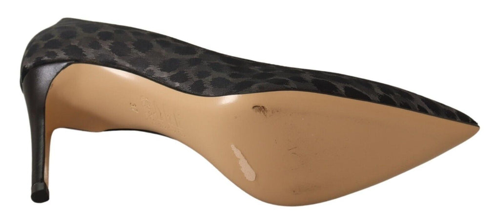 Sofia Black Leopard Leather Stiletto High Heels Pumps Women's Shoes