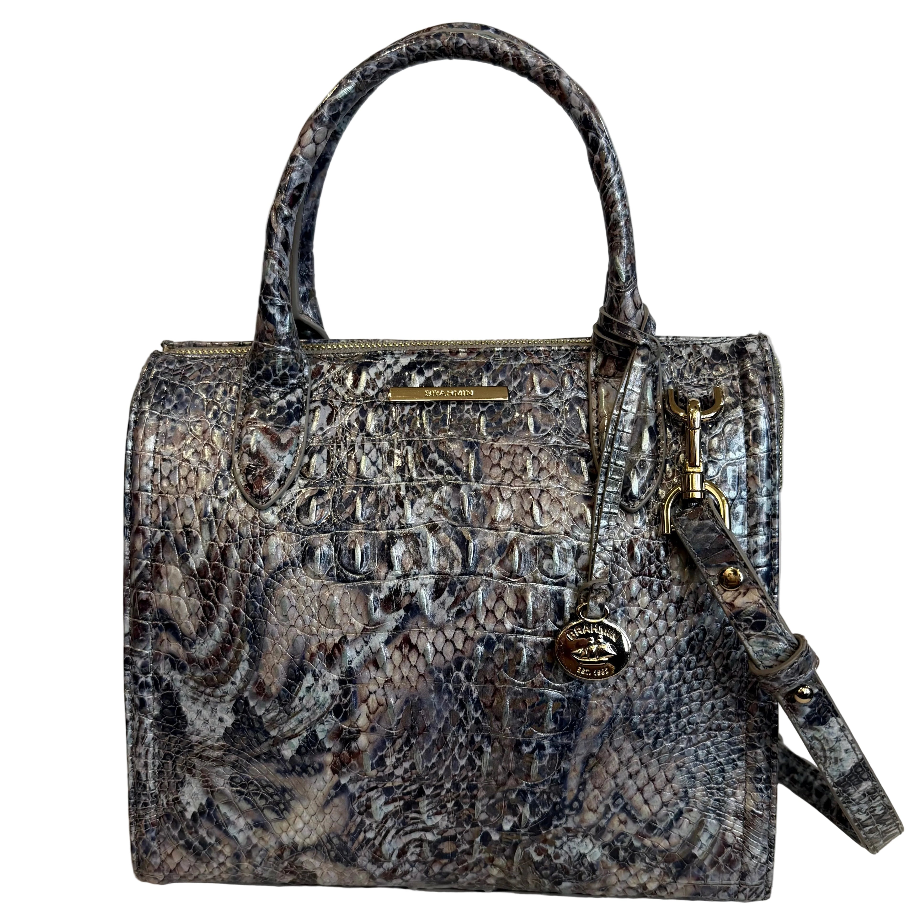 BRAHMIN Small Caroline Icy Python Melbourne Leather Satchel Shoulder Bag  NWOT
