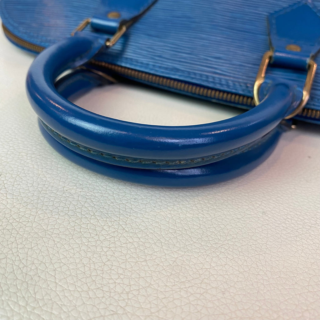 LOUIS VUITTON Epi Alma PM Satchel Handbag with Epi Elise Wallet in Blue