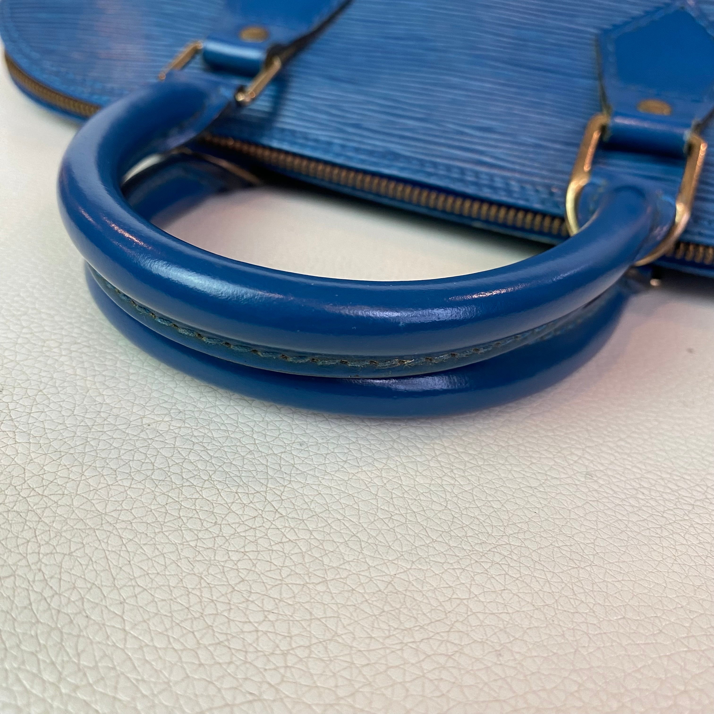 LOUIS VUITTON Epi Alma PM Satchel Handbag with Epi Elise Wallet in Blue