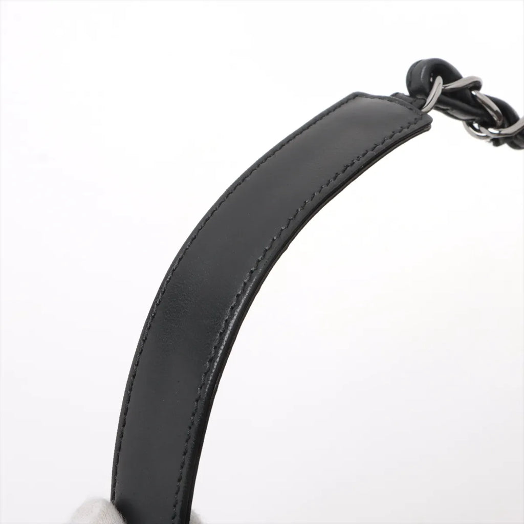 Chanel Paris New York Line Tweed Vanity Chain Handbag Gray X Black