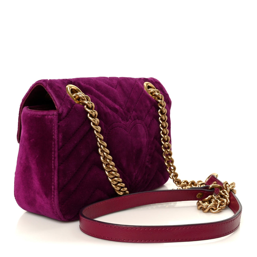 Velvet Matelasse Embroidered Mini GG Marmont Shoulder Bag Bordeaux