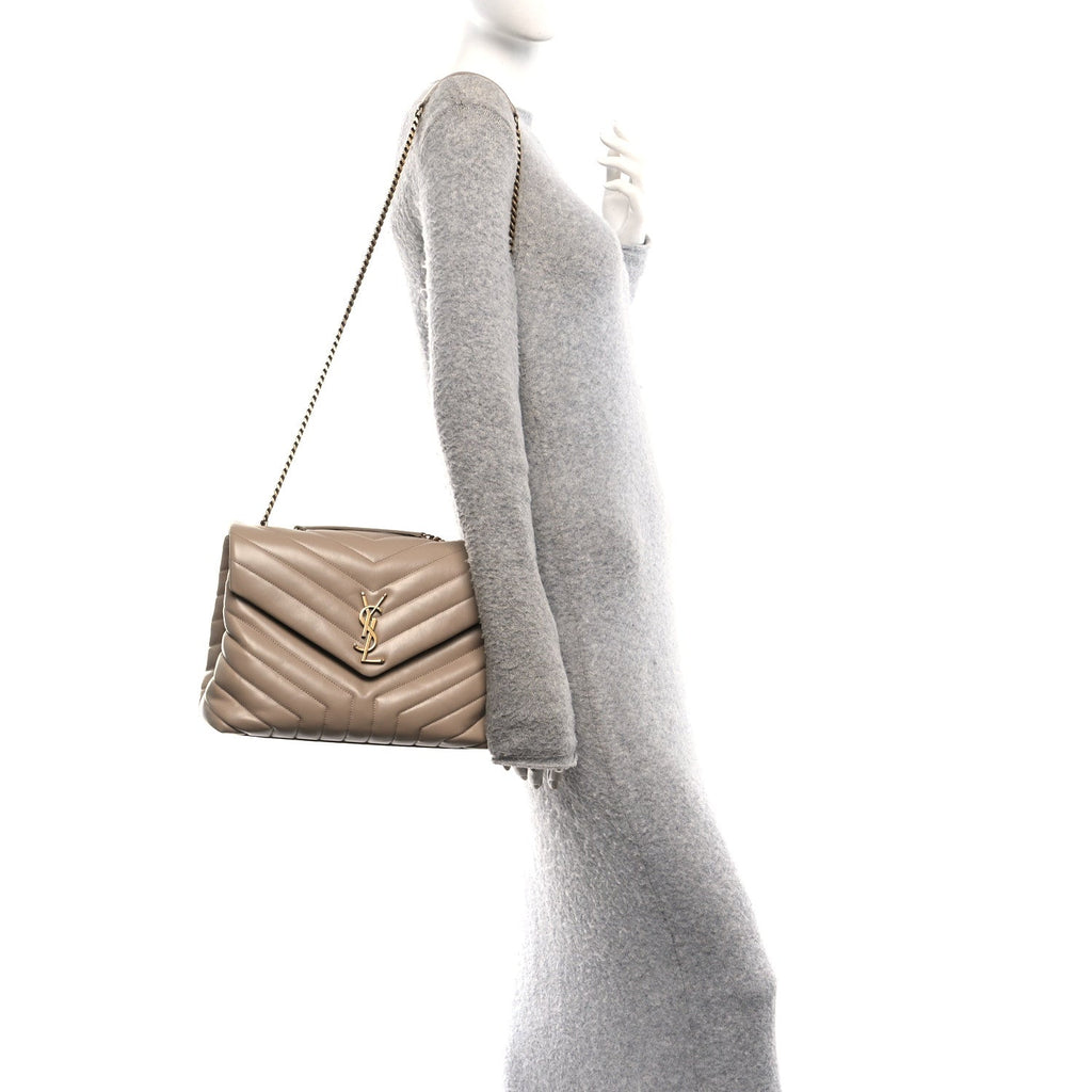 Calfskin Y Quilted Monogram Medium Loulou Chain Satchel Dark Beige