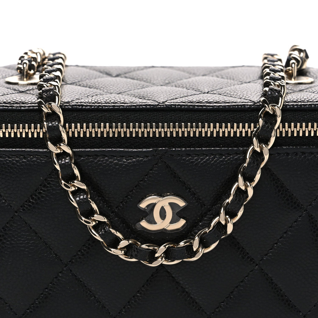 Caviar Quilted Small Vanity Case With Chain Black