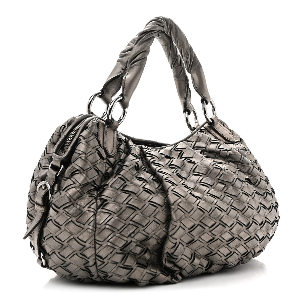 Metallic Nappa Woven Hobo Bronze