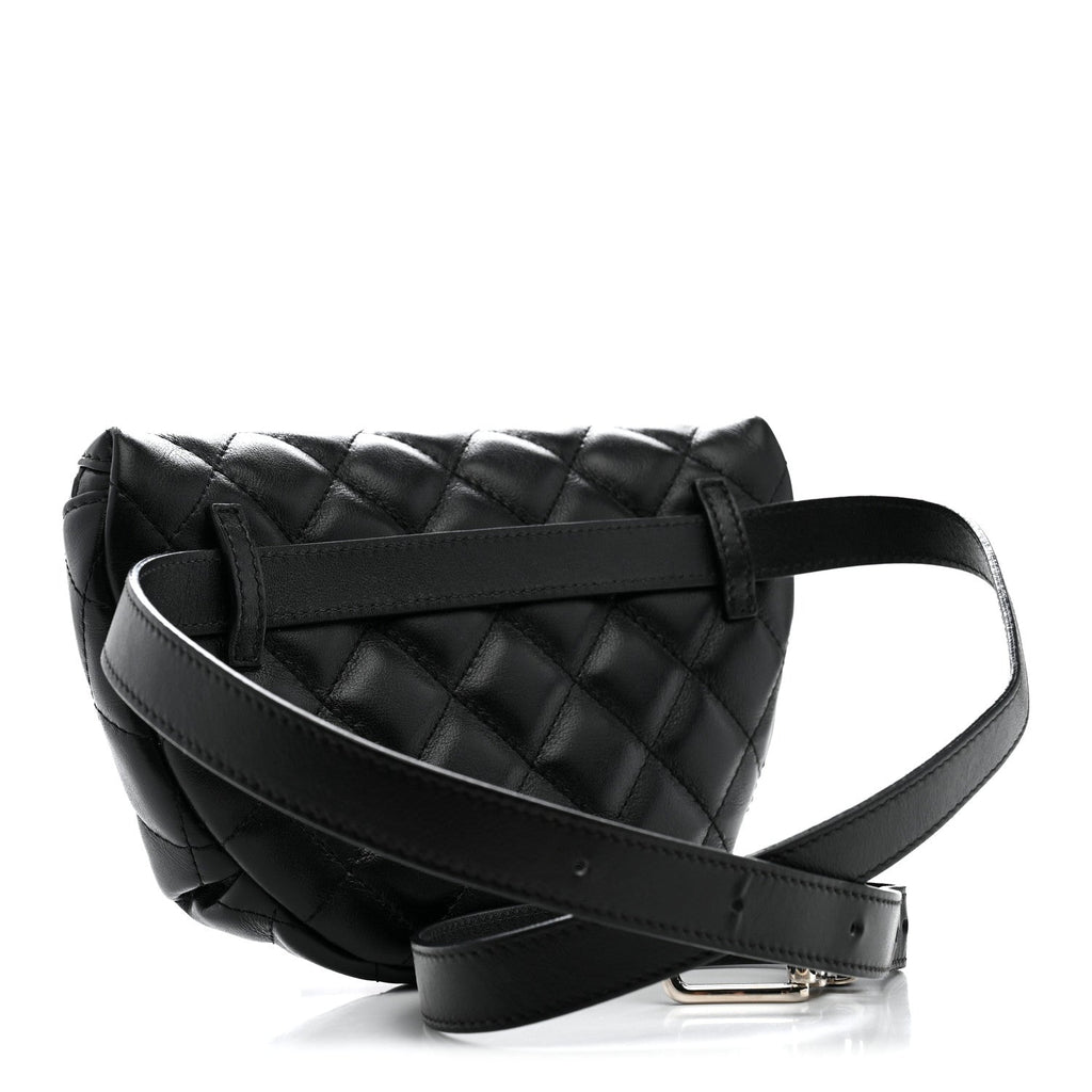 Calfskin Quilted Uniform Waist Belt Bag Black