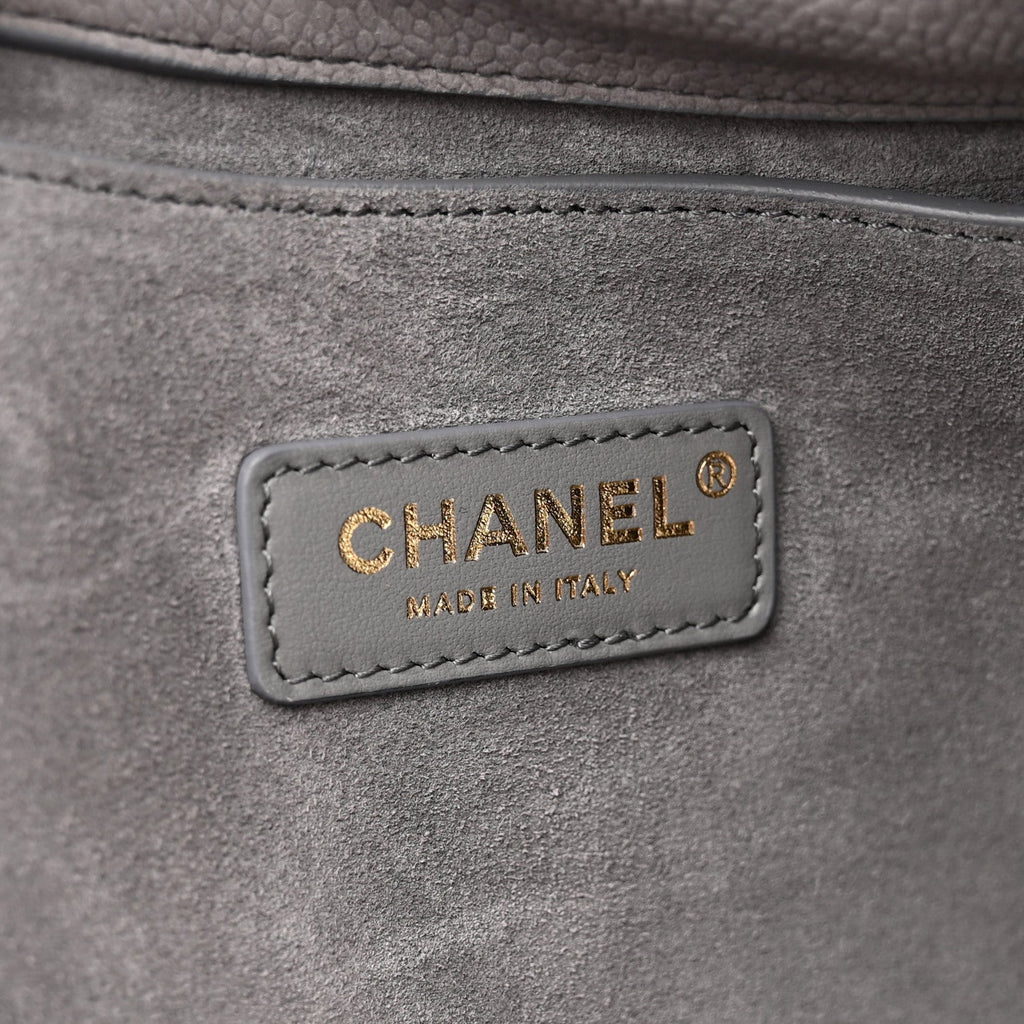 Grained Nubuck Caviar Quilted Large Shopping Bag Grey