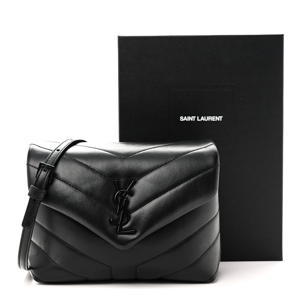 Calfskin Y Quilted Monogram Monochrome Toy Loulou Crossbody Bag Black