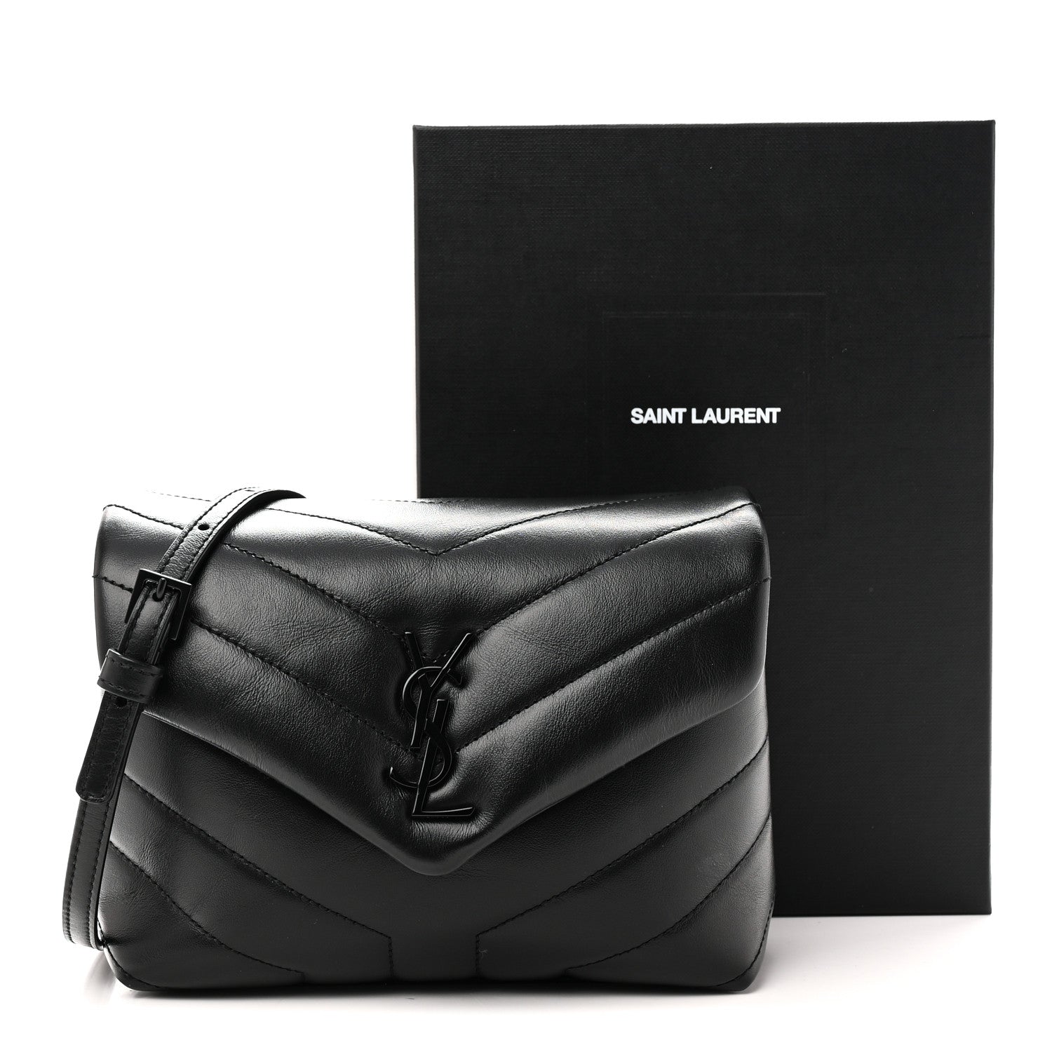 Calfskin Y Quilted Monogram Monochrome Toy Loulou Crossbody Bag Black