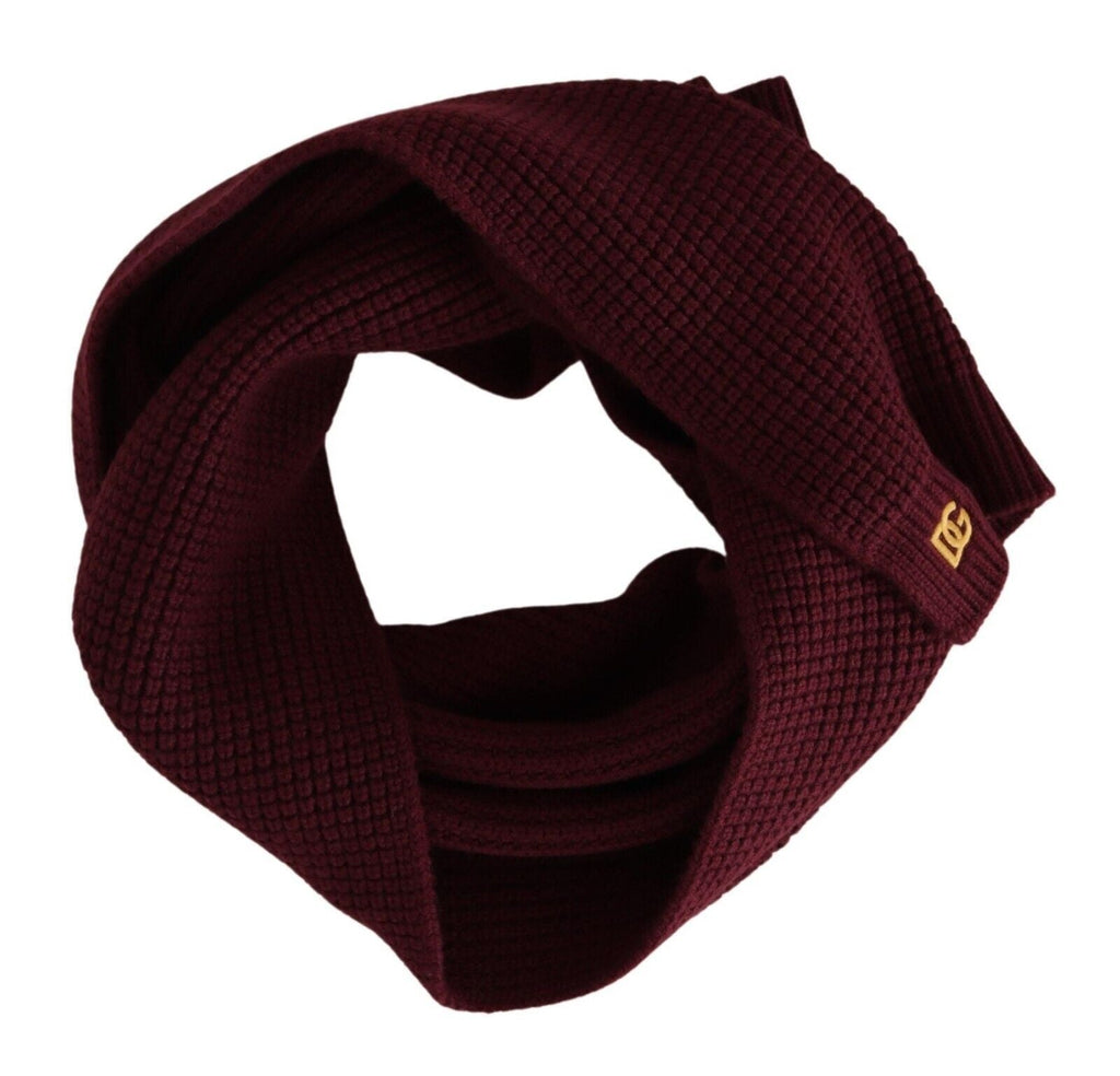 Dolce & Gabbana Dark Red Cashmere Logo Wrap Shawl Knitted Women's Scarf