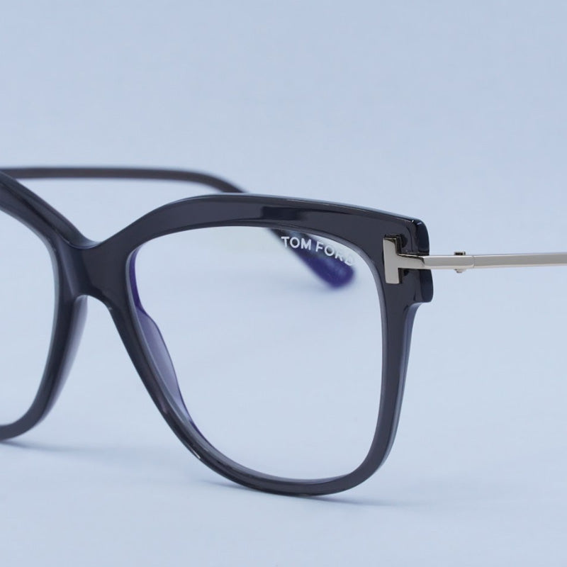 Tom Ford Eyeglasses Cat Eye Full Rim, Transparent Gray/Rose Gold Frame and Clear Blue Light Protection Lens FT5704-B020
