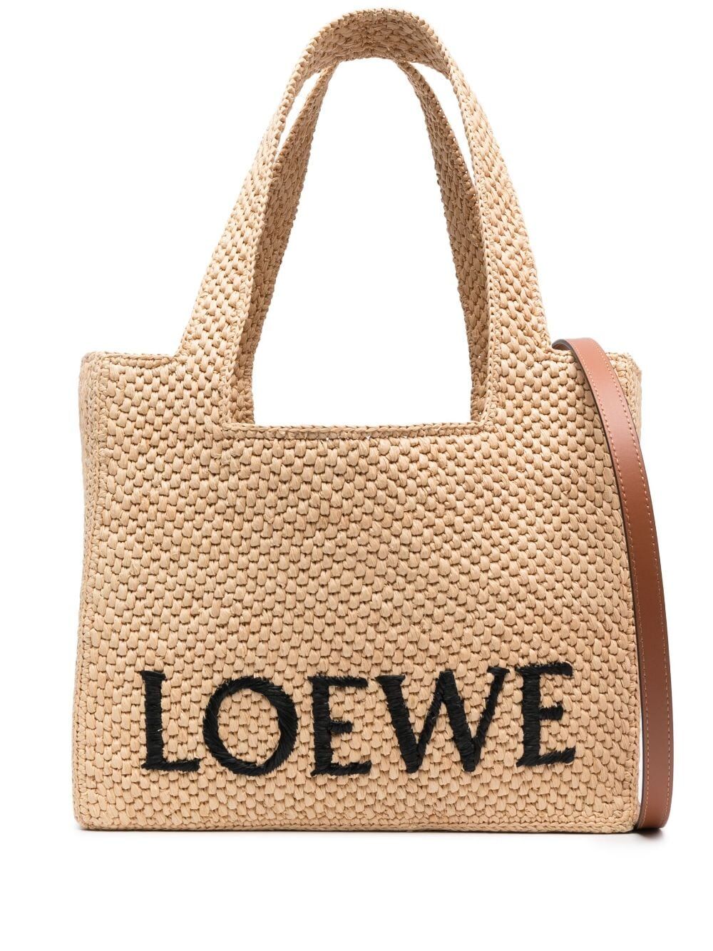 Loewe Women Medium Loewe Font Raffia Tote