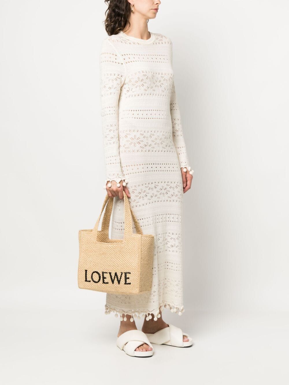 Loewe Women Medium Loewe Font Raffia Tote