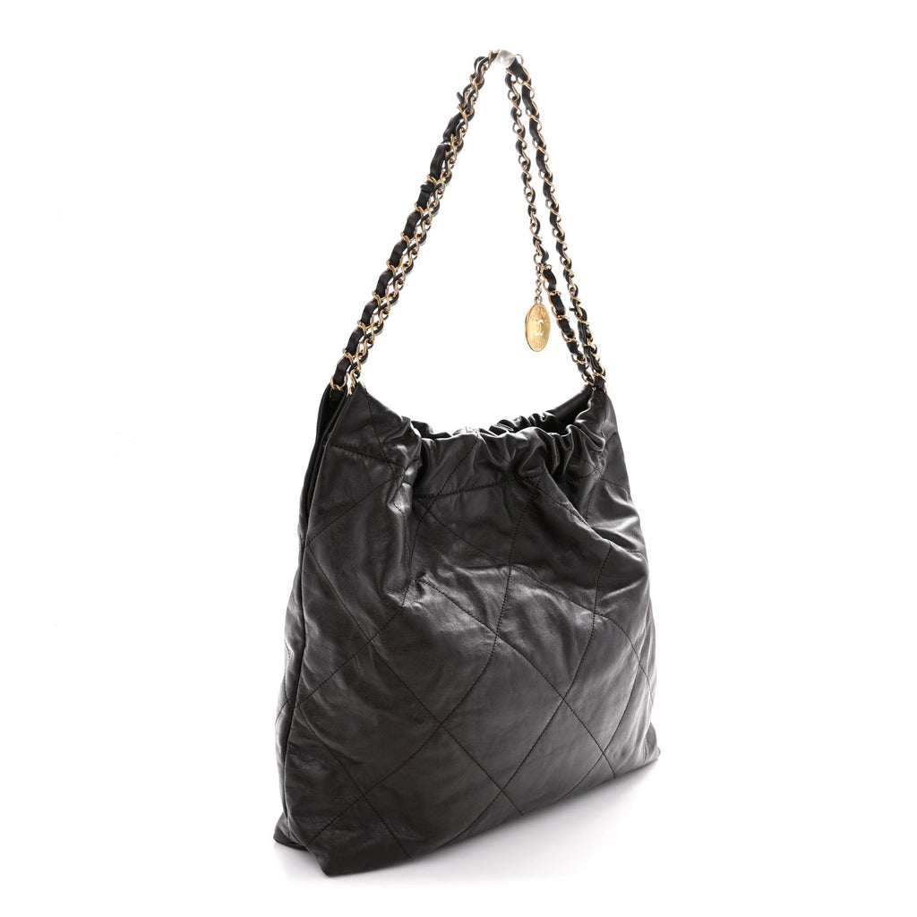Shiny Calfskin Quilted Small Chanel 22 Dark Brown