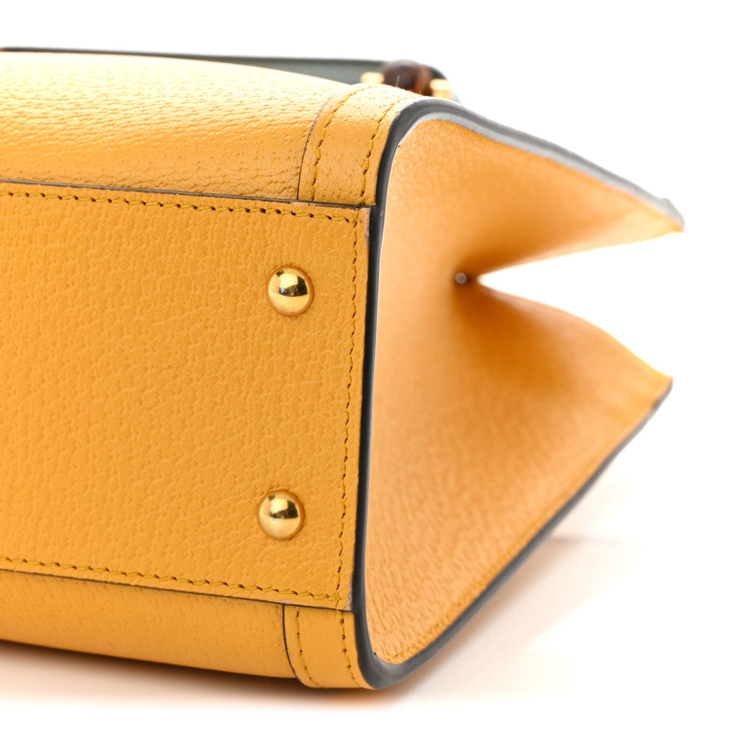 Textured Dollar Calfskin Web Small Diana Tote Bag Yellow Dusty Azure