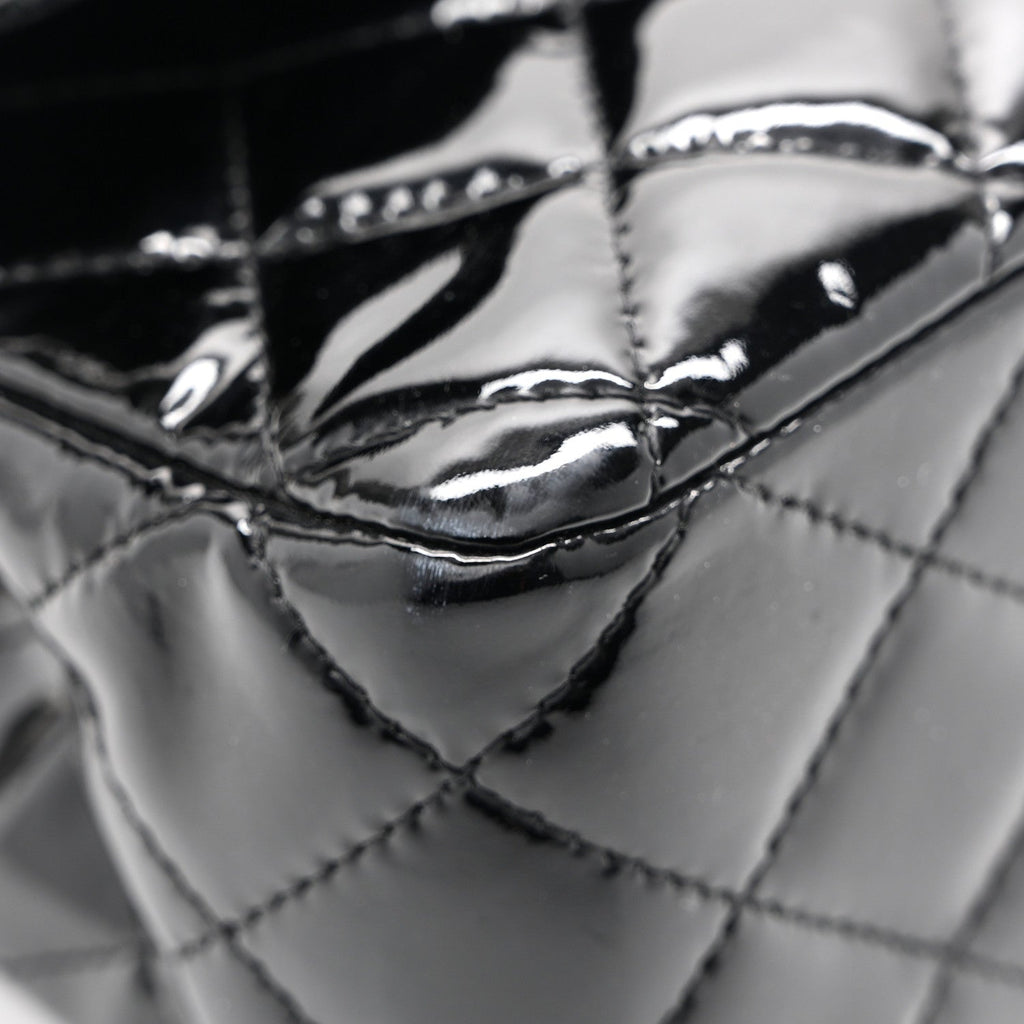 Patent Quilted Medium Double Flap Black