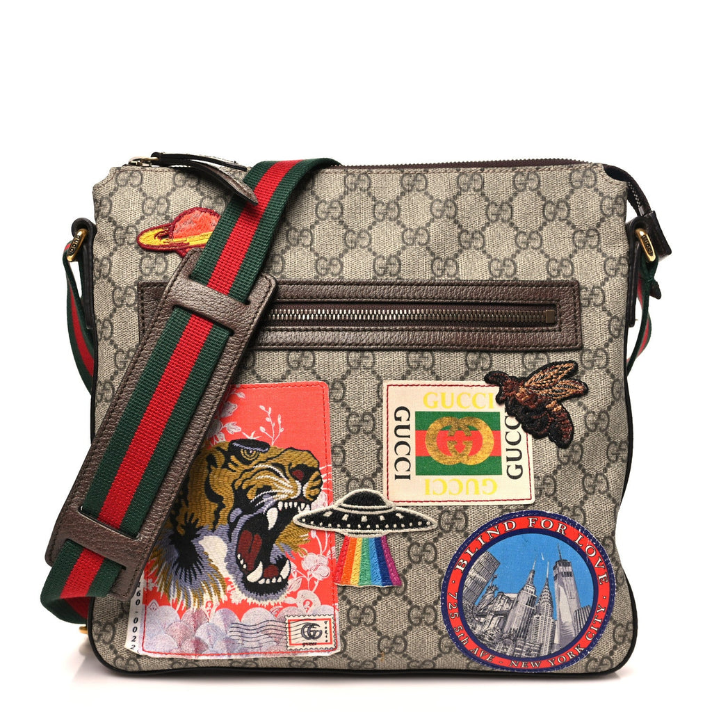 Soft GG Supreme Monogram Courrier Web Medium Flat Messenger Bag Beige New Acero Multicolor
