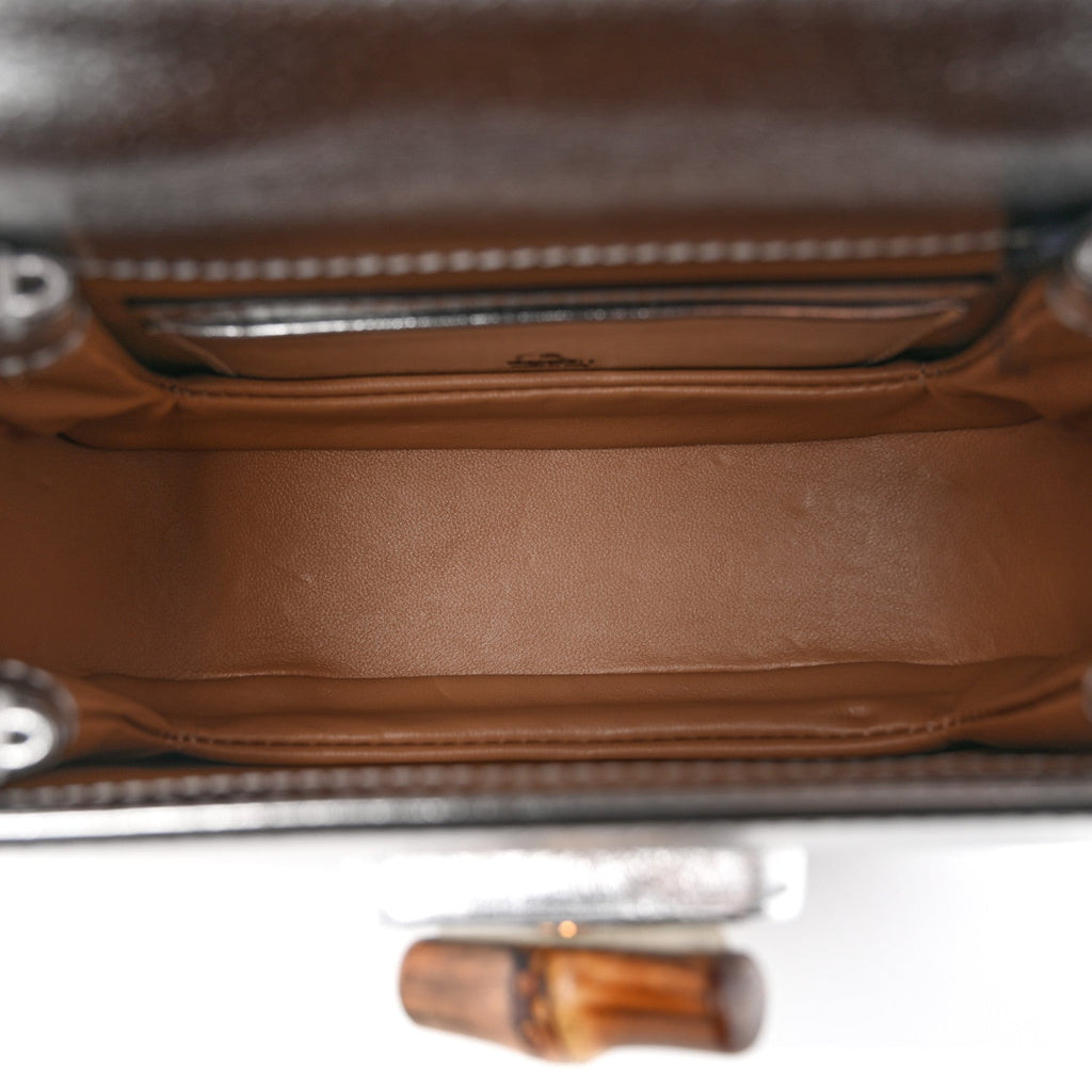 Metallic Calfskin Mini Bamboo 1947 Top Handle Bag Silver
