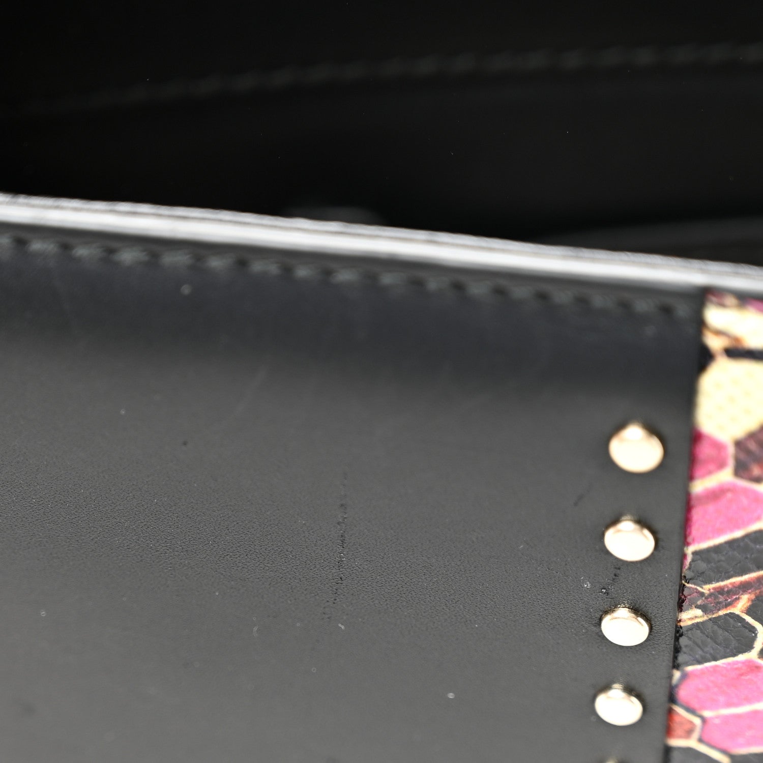 Calfskin Karung Studded Serpenti Forever Shoulder Bag Black Pink Multicolor