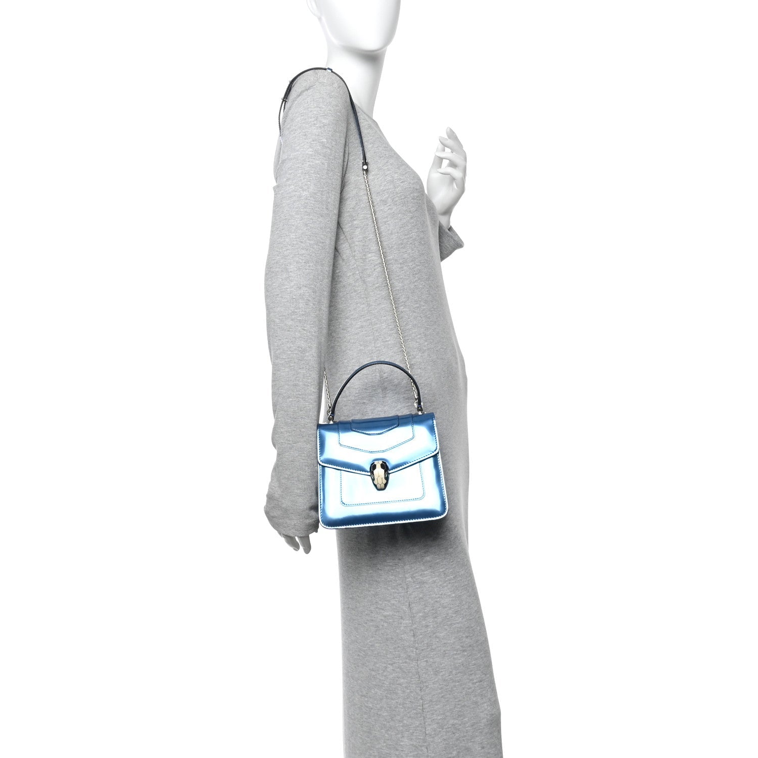 Metallic Calfskin Serpenti Forever Top Handle Blue