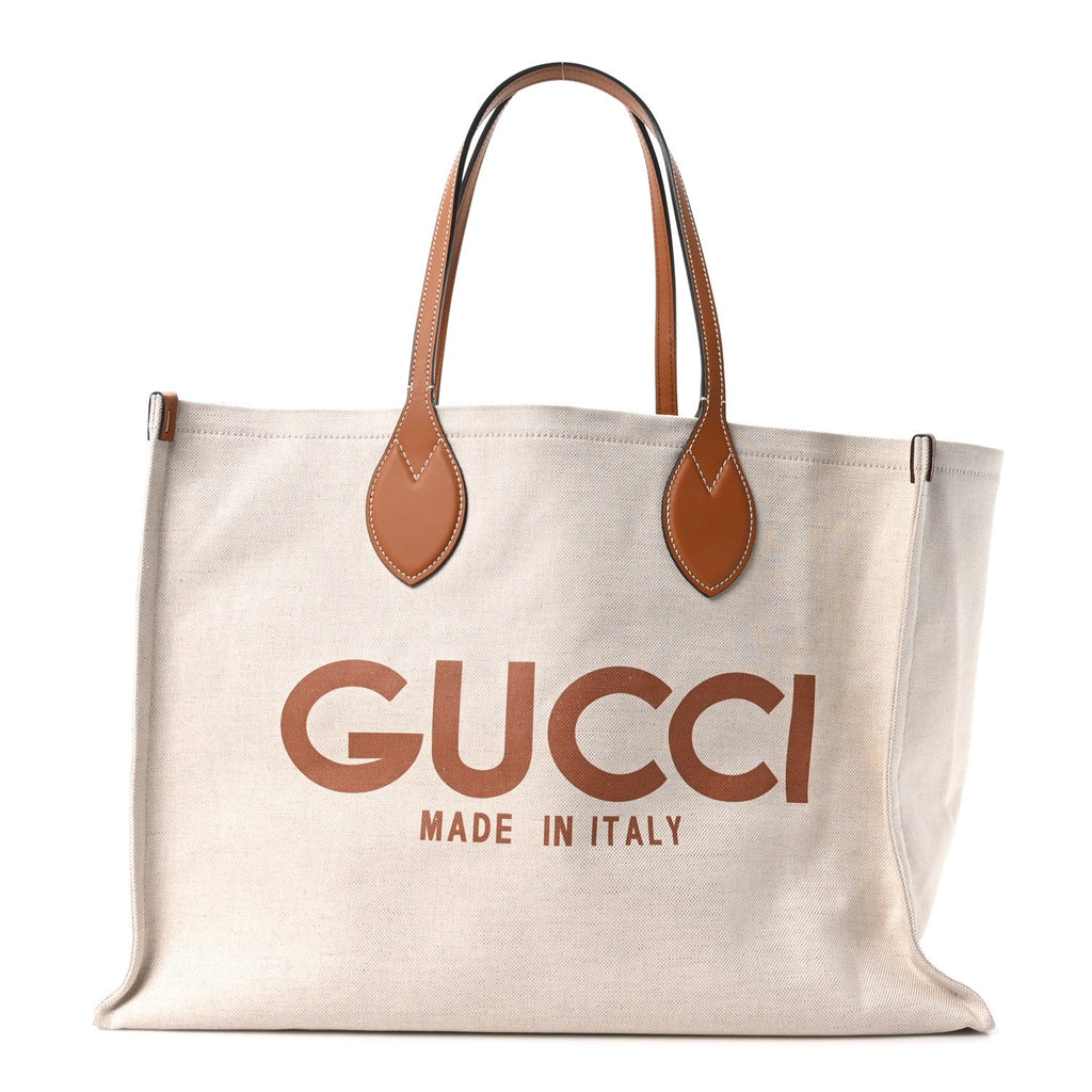 Canvas Calfskin Logo Maxi Tote Bag Beige Light Brown