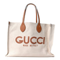 Canvas Calfskin Logo Maxi Tote Bag Beige Light Brown