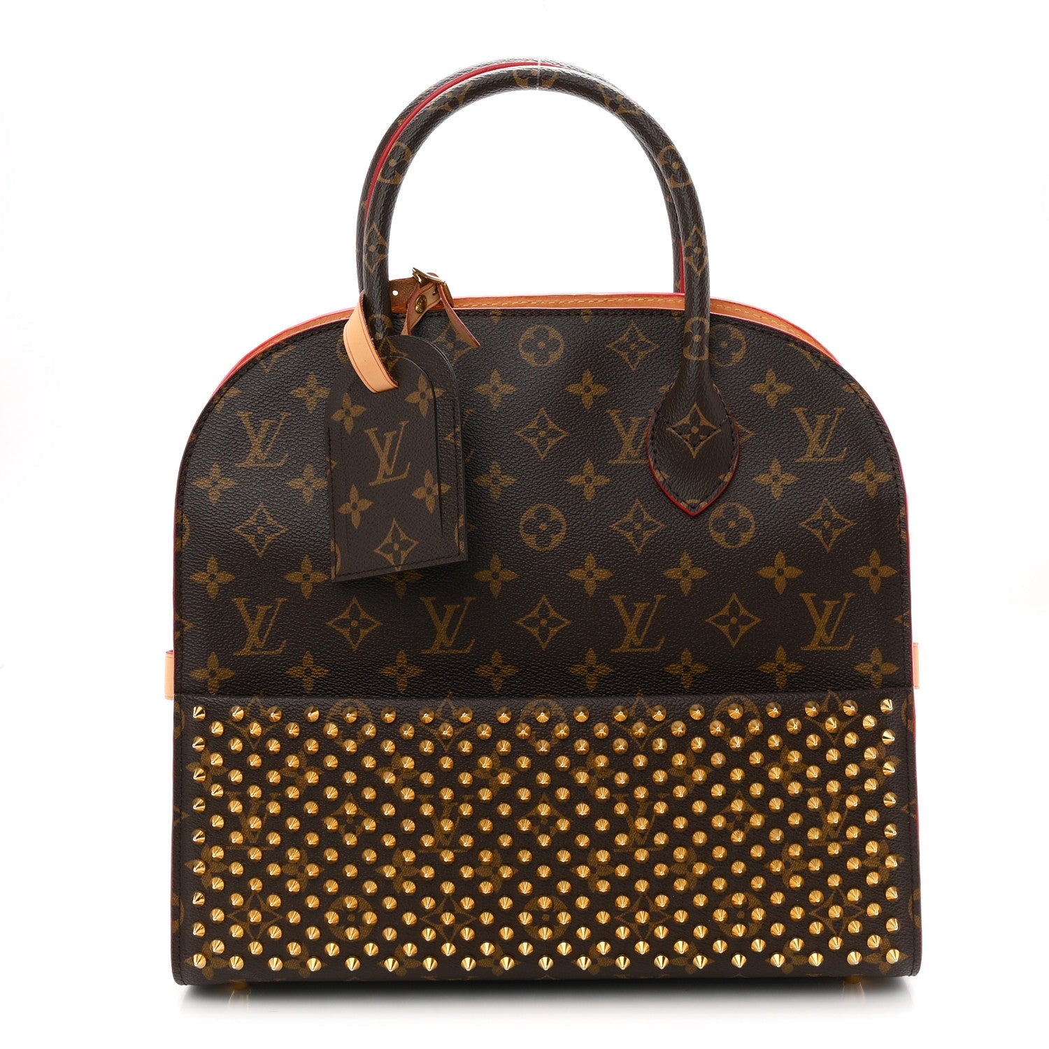 Monogram Calf Hair Spikes Iconoclasts Christian Louboutin Tote Red