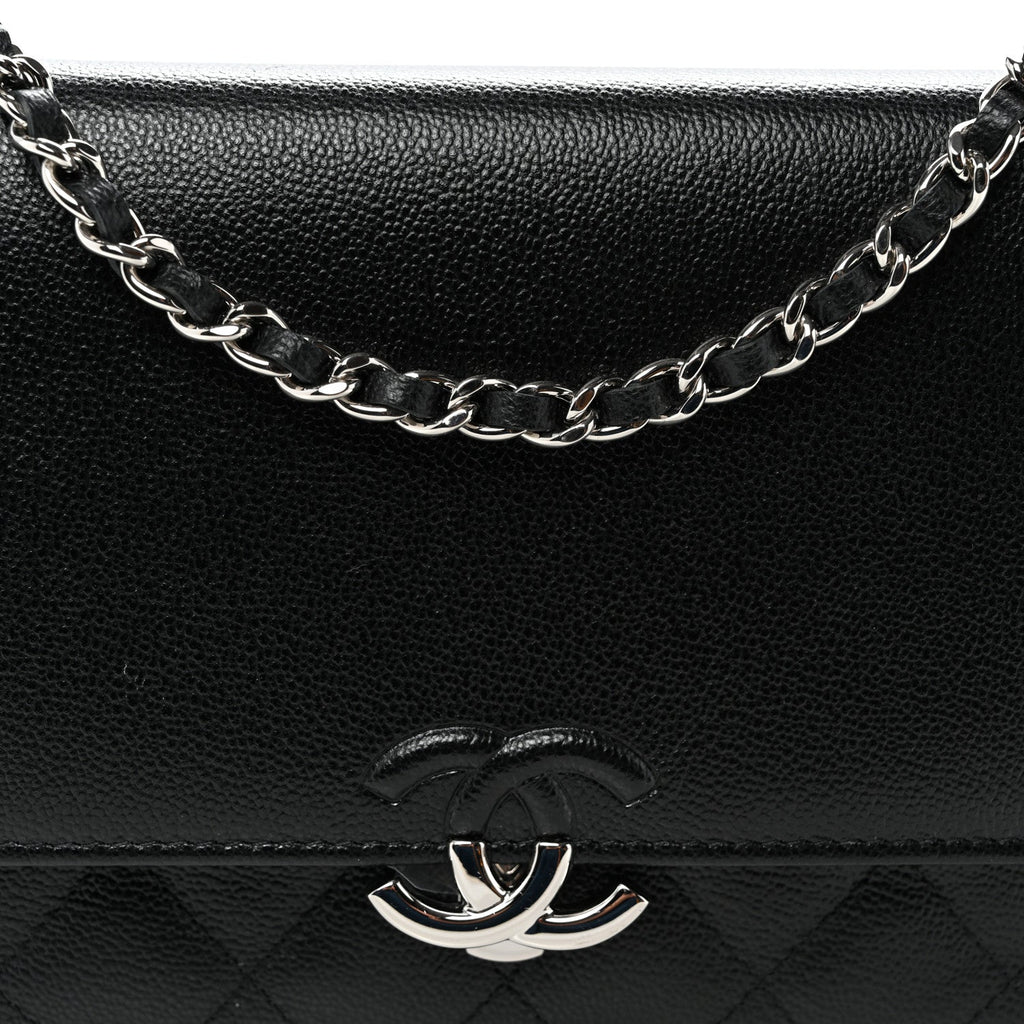 Grained Calfskin Quilted CC Box Wallet On Chain WOC Black