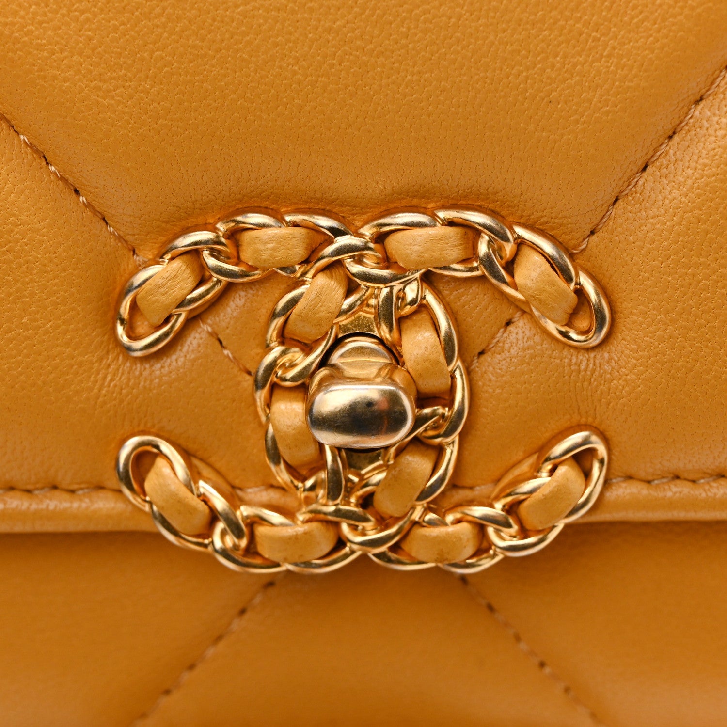 Lambskin Quilted Chanel 19 Wallet On Chain WOC Yellow