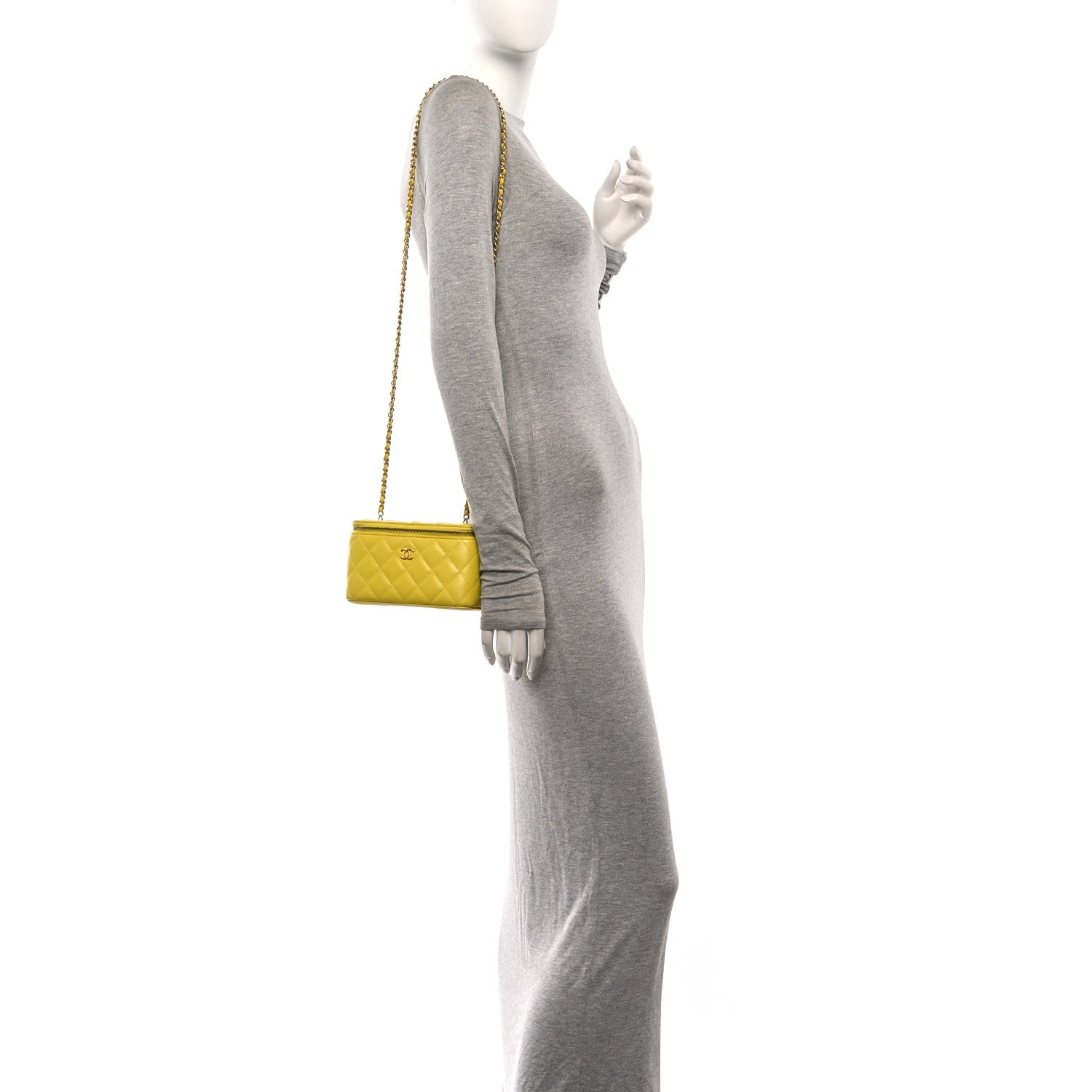 Lambskin Quilted Small Pearl Crush Vanity Case With Chain Yellow