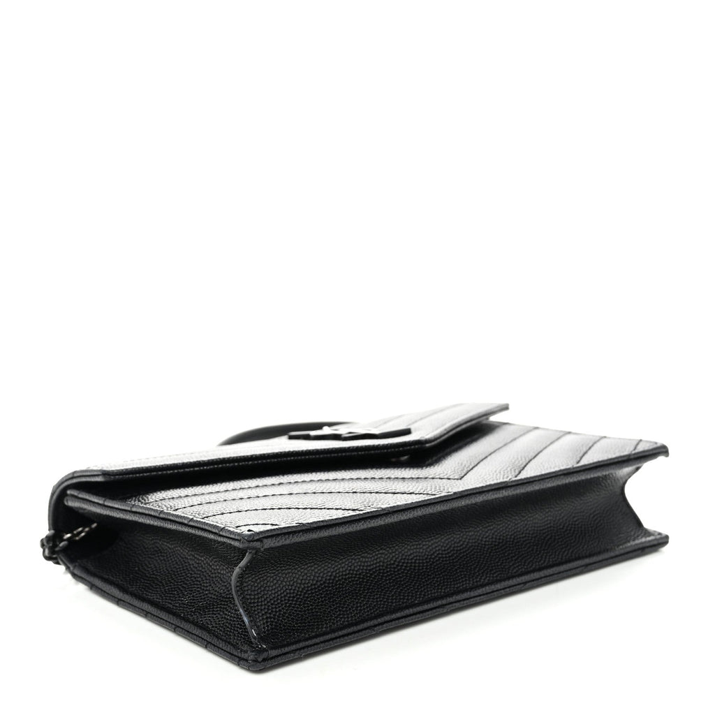 Grain De Poudre Matelasse Chevron Monogram Monochrome Envelope Chain Wallet Black