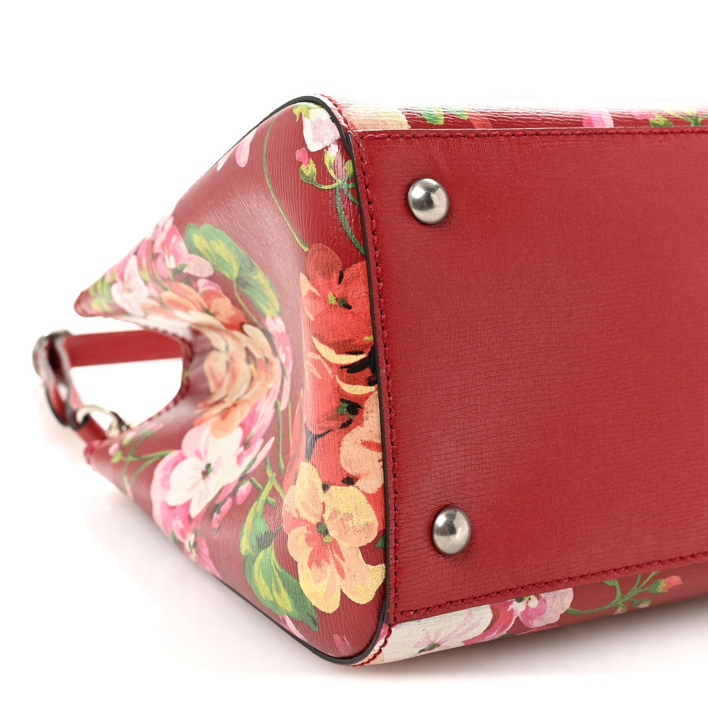 Shangai Calfskin Blooms Print Medium Bamboo Shopper Tote Red Multicolor