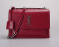 Saint Laurent Calfskin Medium Monogram Sunset shoulder bag in Rouge