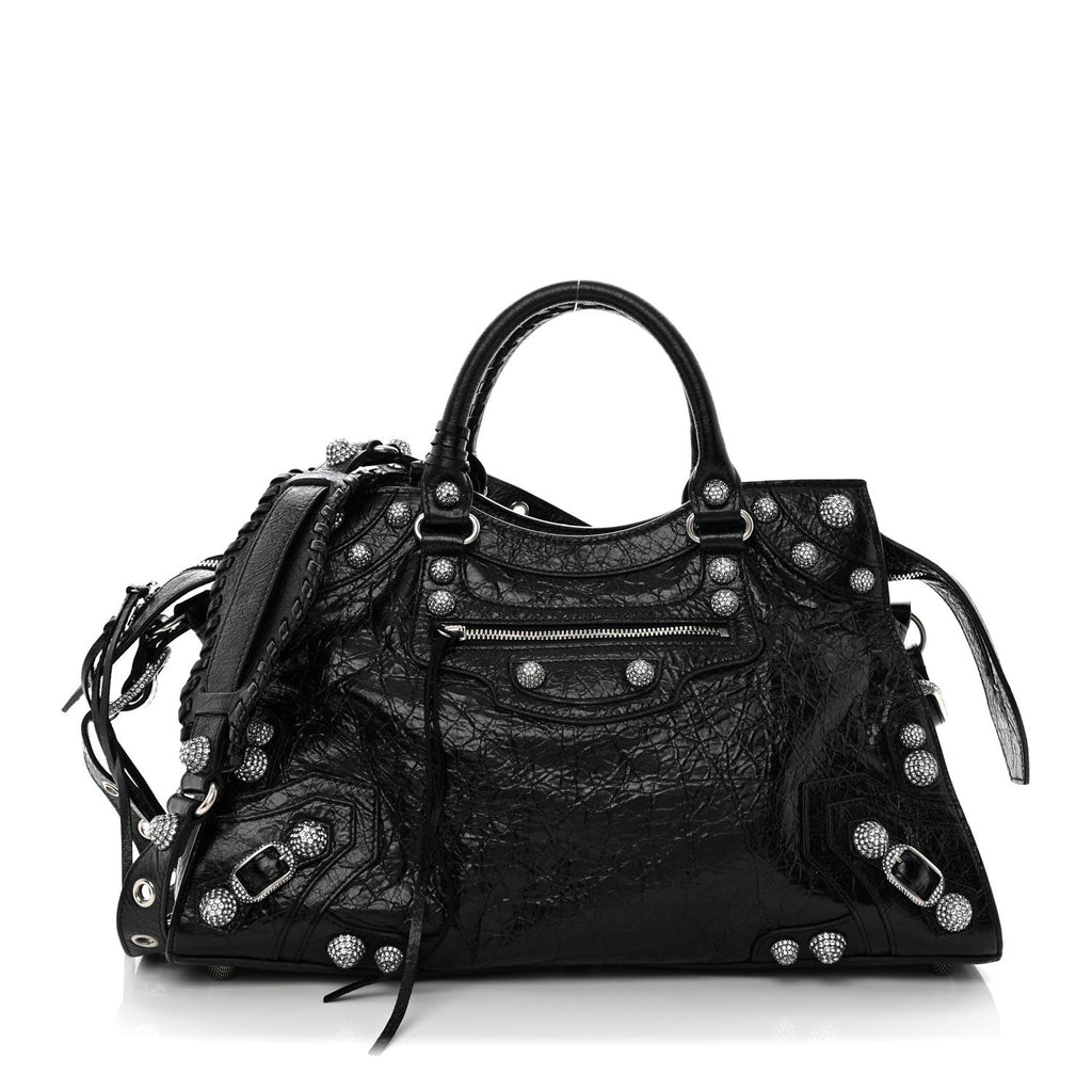 Agneau Arena Crystal Neo Cagole City Handbag Black