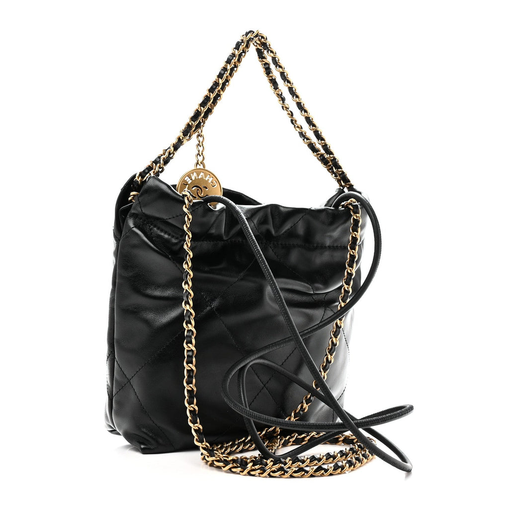 Shiny Calfskin Quilted Mini Chanel 22 Black