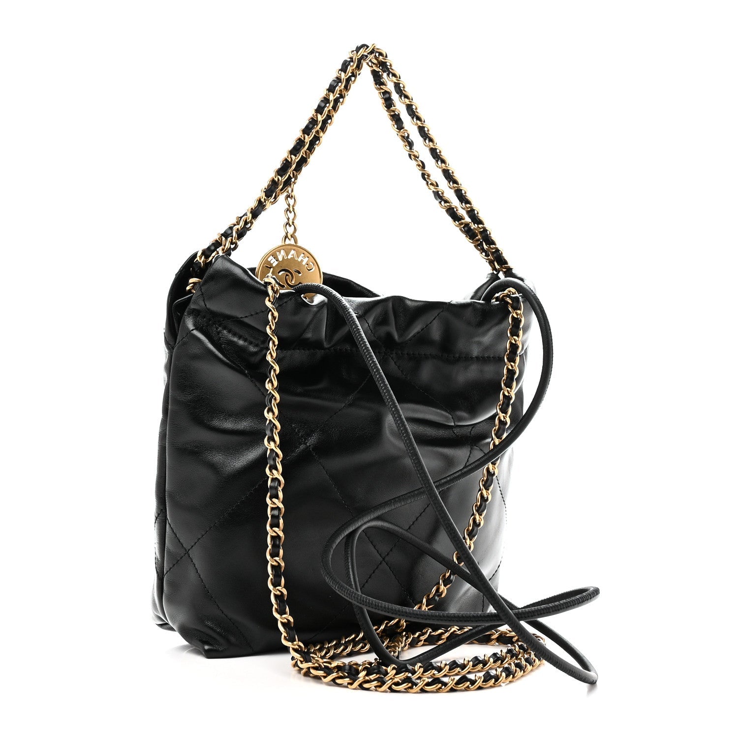 Shiny Calfskin Quilted Mini Chanel 22 Black