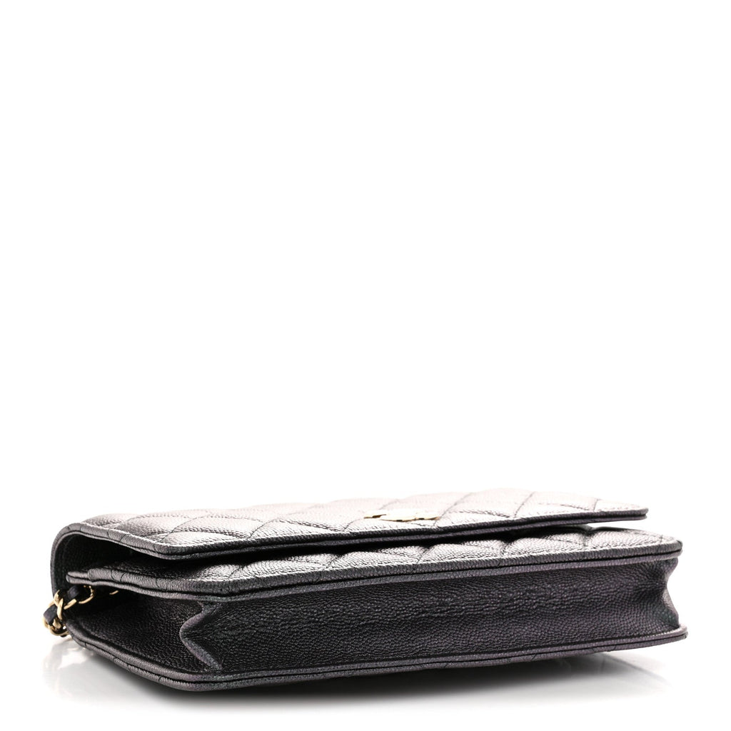 Iridescent Caviar Quilted Wallet on Chain WOC Dark Blue