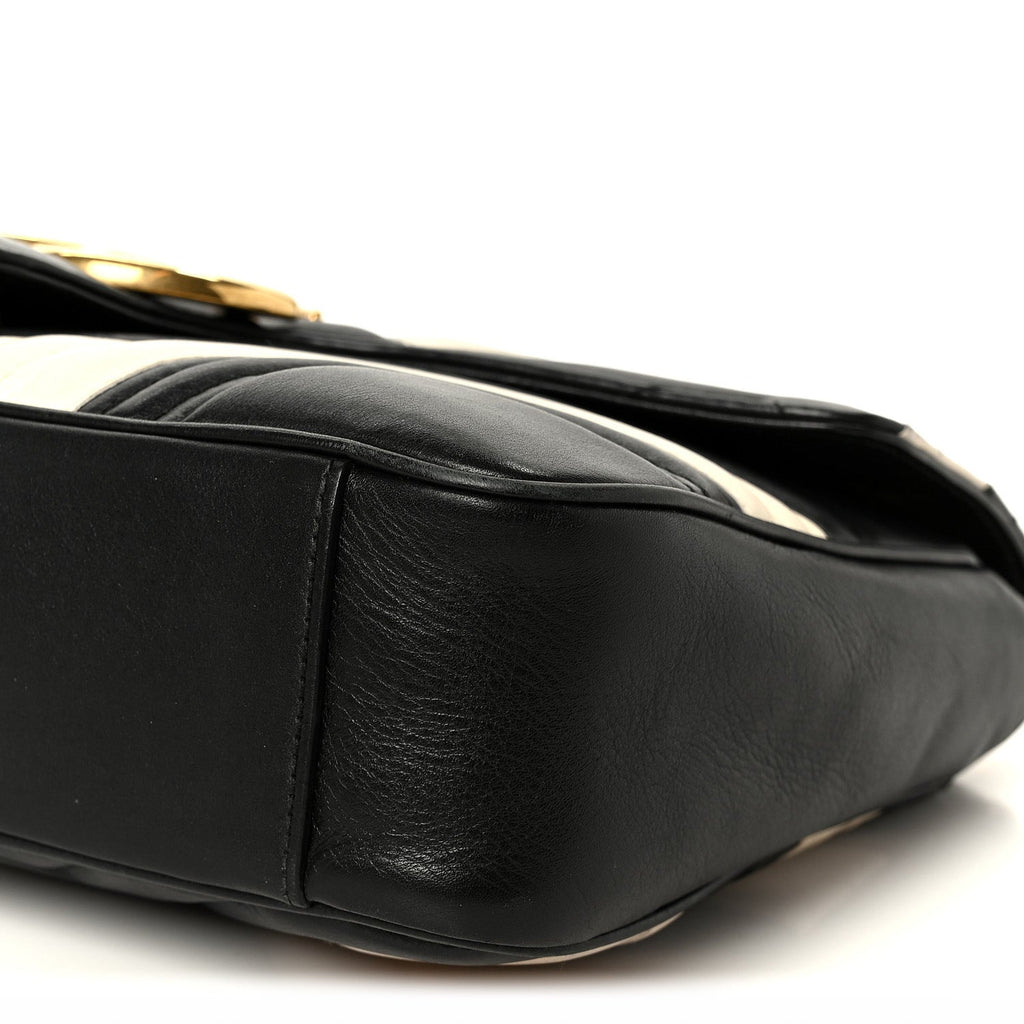 Calfskin Matelasse Medium GG Marmont Shoulder Bag Black White