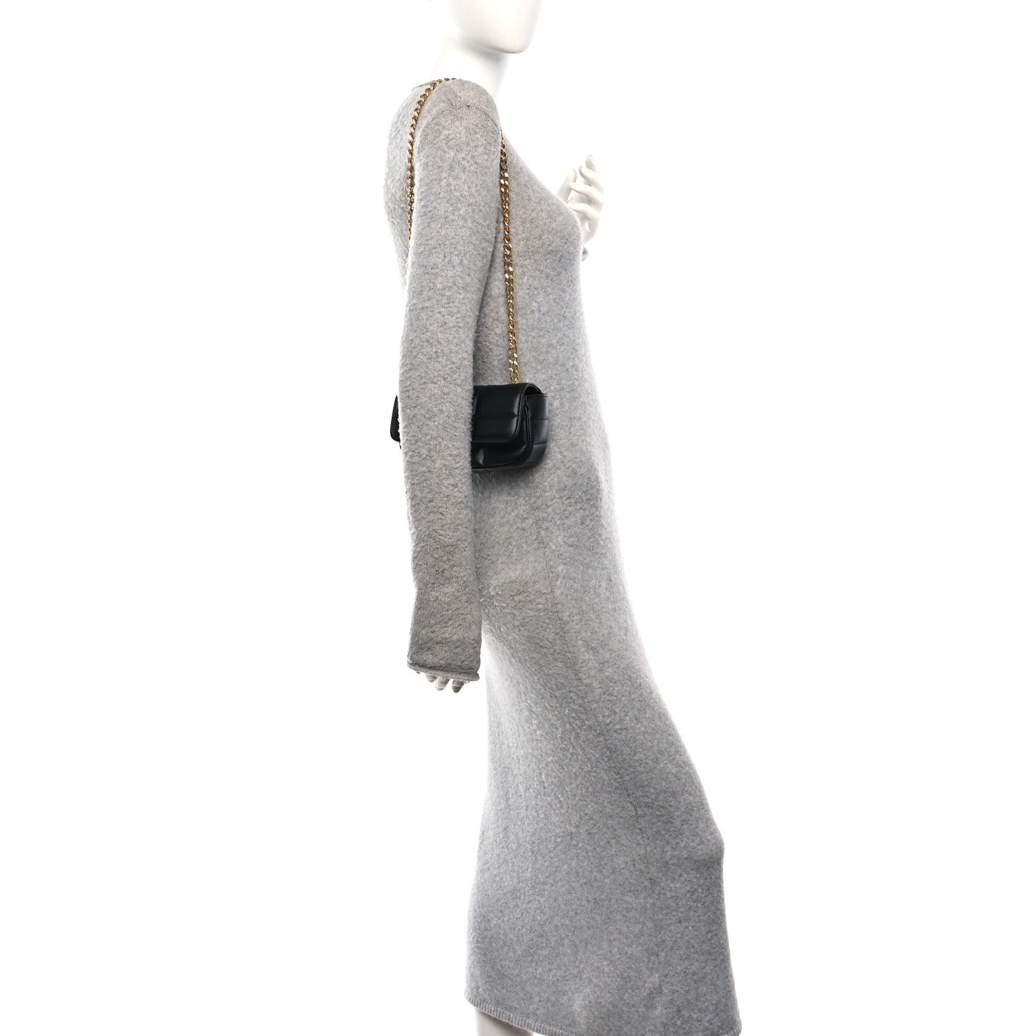 Goatskin Matelasse Mini Chain Shoulder Bag  Black