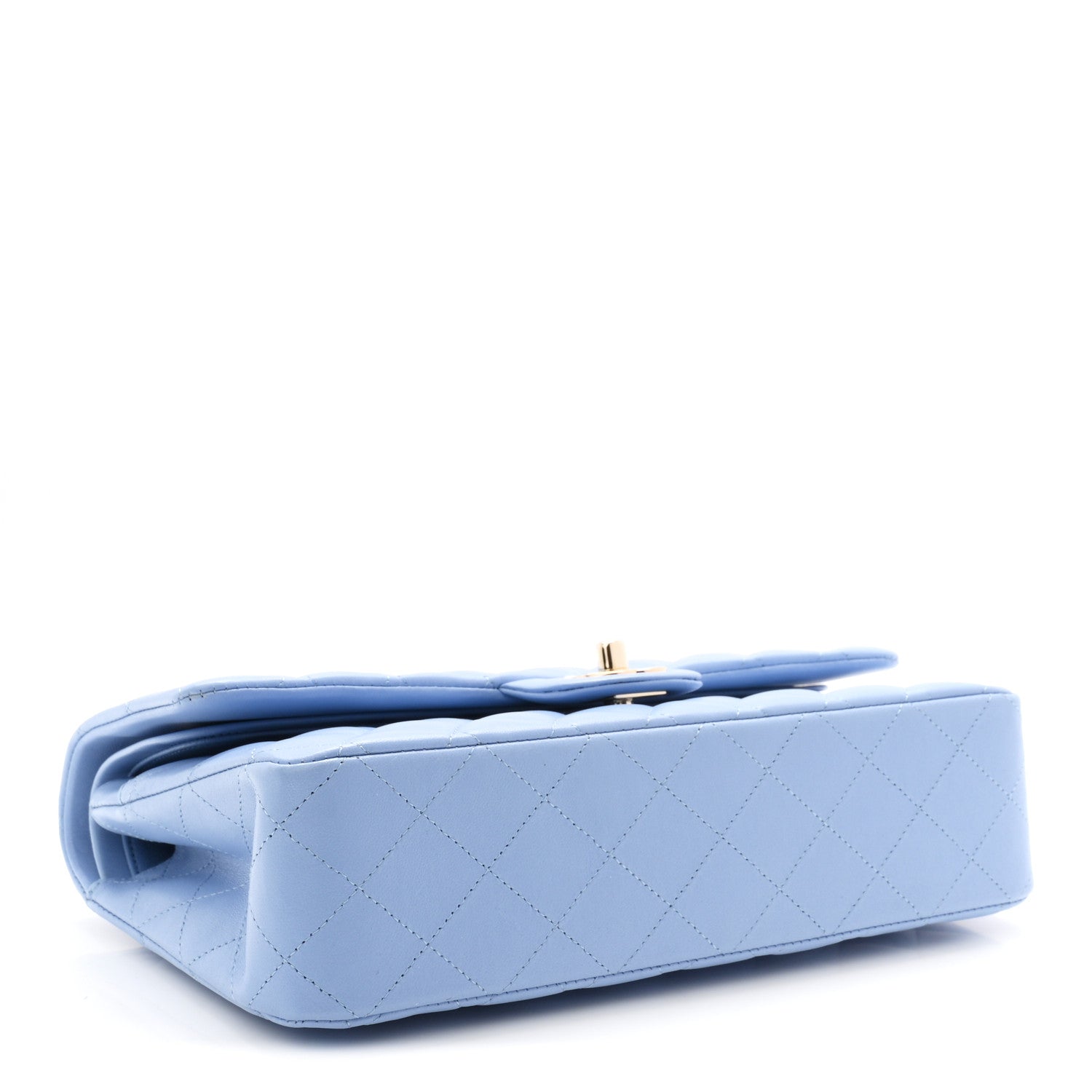 Lambskin Quilted Medium Double Flap Light Blue