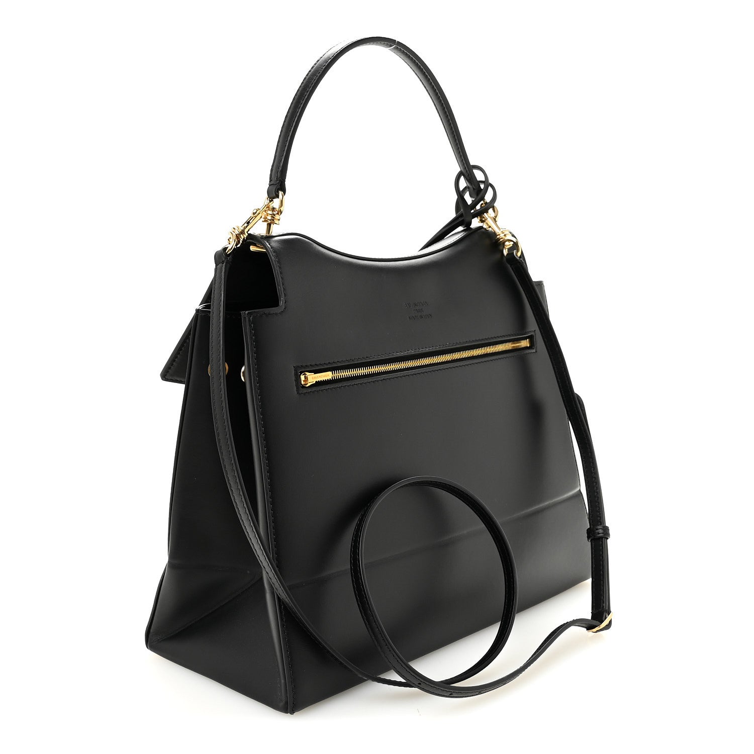 Natural Smooth Calfskin Medium Nano Top Handle Handbag Black