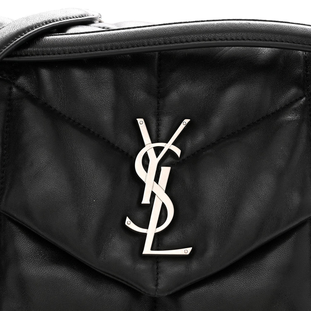 Lambskin Quilted Medium Loulou Puffer Monogram Chain Satchel Black