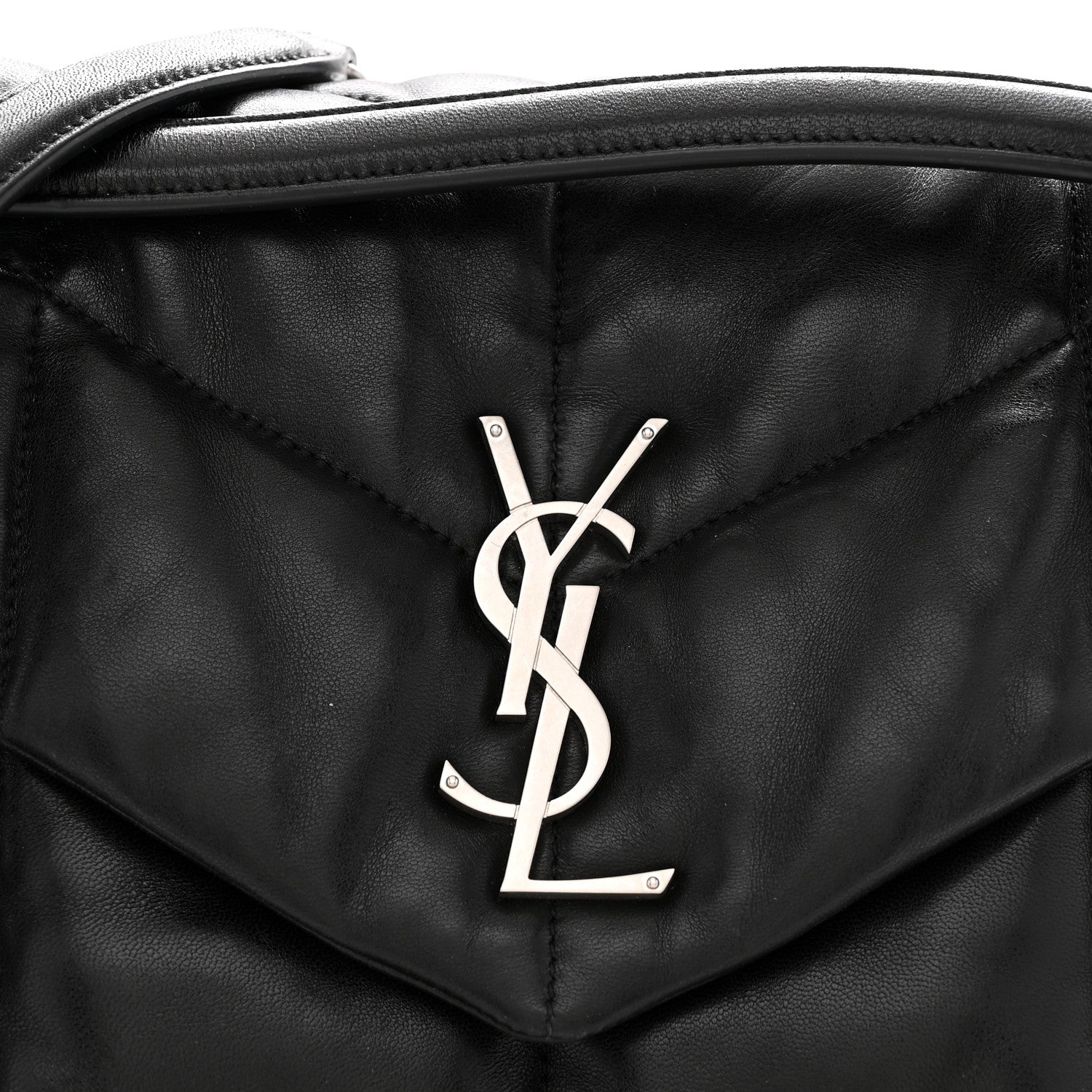 Lambskin Quilted Medium Loulou Puffer Monogram Chain Satchel Black