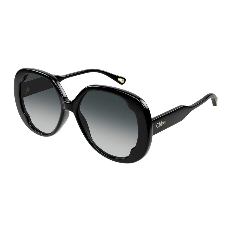 Chloe Sunglasses Oval Full Rim, Black Frame and Grey Gradient Lens CH0195S001