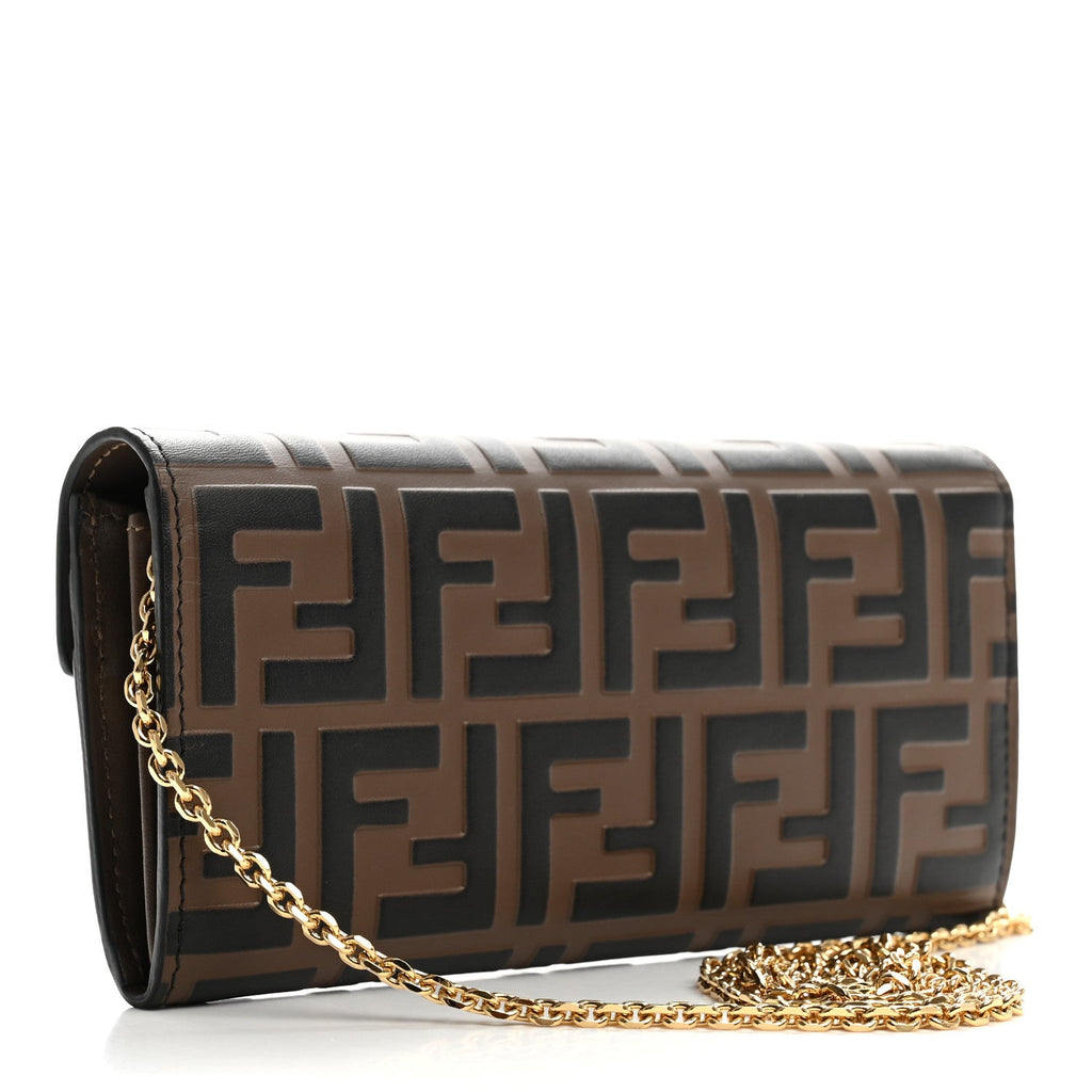 Vitello Soft F is Fendi Bi-Color FF 1974 Embossed Continental Envelope Wallet On Chain Maya Black