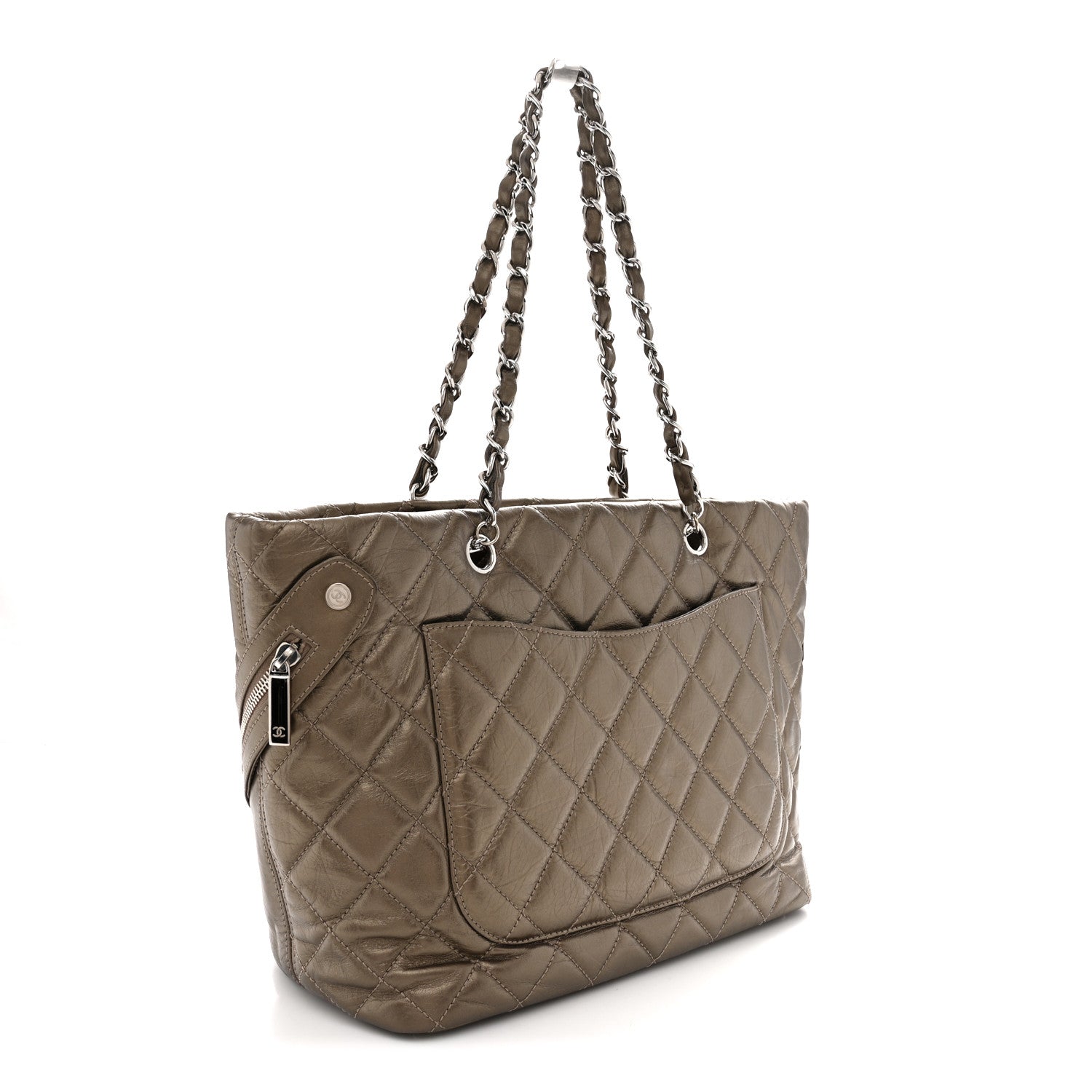 Metallic Aged Calfskin Quilted Large Cotton Club Tote Bronze