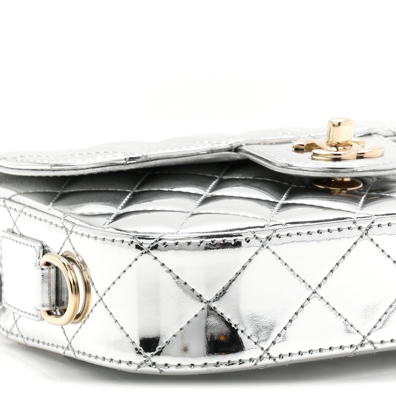 Mirror Calfskin Metallic Calfskin Quilted Hollywood Boulevard Mini Flap With Star Coin Purse Silver