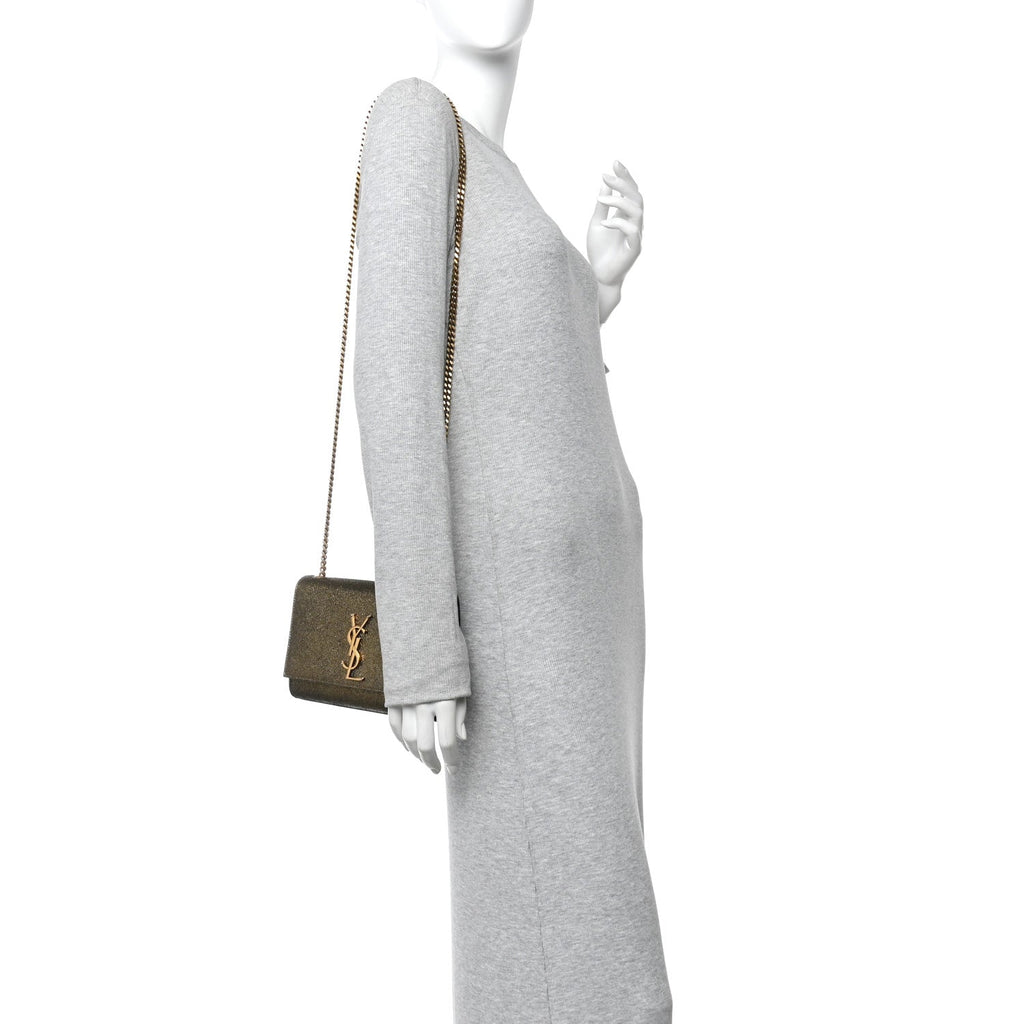 Metallic Calfskin Small Classic Monogram Kate Satchel Oro